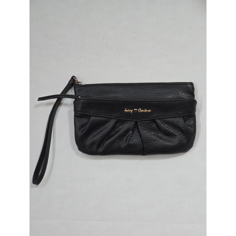 VTG Juicy Couture Black Leather Wristlet Small Clutch Purse